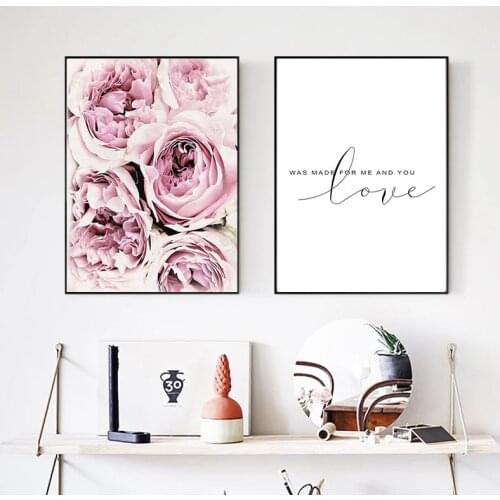 Nordic Home Decor Poster Nordic Canvas Painting Wall Art Print Flower Rose Love Word Romantic Decor Picture for Living Room