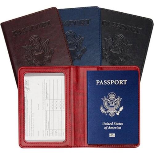 USA America Passport Cover Holder Business PU Leather Vaccination Card Protective Storage Wallet Purse Case Travel Accessories