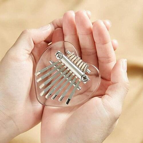 Portable Thumb Piano Crystal Transparent 8-Key Mini Heart Shape Thumb Piano Mahogany Kalimba Finger Musical Instrument Toy Gifts