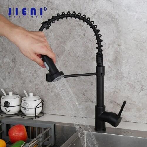 JIENI Black Painting Swivel Roated Kitchen Basin Sink Tap Pull Out Solid Brass Faucet 360 Swivel Sprayer Kitchen Water Mixer Tap