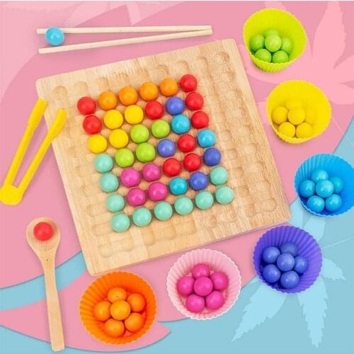 Rainbow Wooden Clip Go Game Set Wooden Peg Board Beads Fishing Game Dot Bead Board Games Toy Montessori Educational Learning Toy