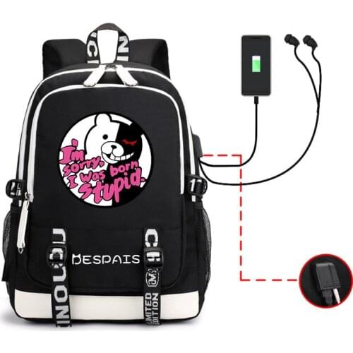Danganronpa Backpack Japanese Game Cute Print USB Black Computer Unisex Travel Student School Bookbag Casual Shoulder Bags 2021