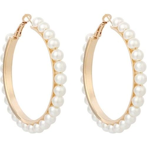 Girls Hoop Earrings Dainty Fake Pearl Circle Dangle Earrings Geometric Drop Earrings
