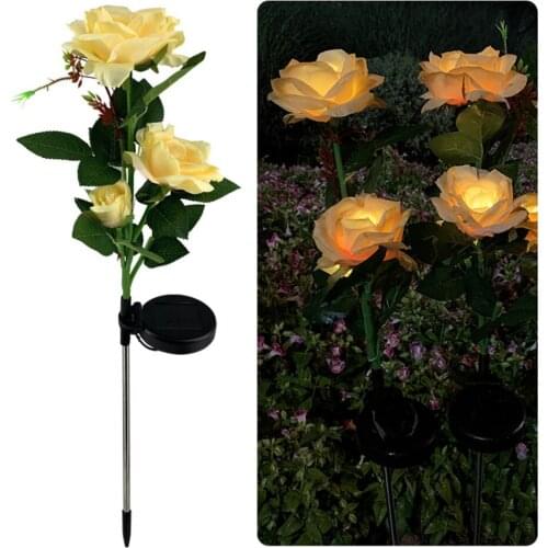 Solar Garden Stake Lights Dried Flower Lawn Lamp Waterproof Rose 2pcs Yard Grass Walkway Pathway 5 Heads Courtyard Artificial