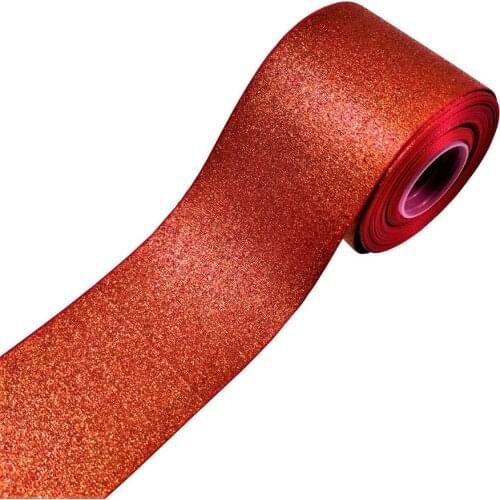 T.R RIBBON 3'' 75mm full glitter grosgrain polyester sparkle sprayed ribbon Gift Wrap ribbon 250 red 10yards