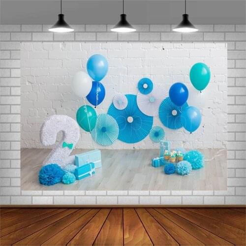 Avezano Vinyl Photography Backgrounds 2nd Birthday Party Celebration Blue Balloons Backdrops Photo Studio Photozone Decor Props