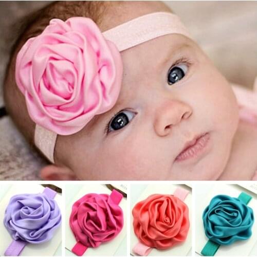 Yundfly Hot Baby Girls Satin Rosette Headband Newborn Elastic Rose Flower Hairband Toddler Floral Hair Accessories