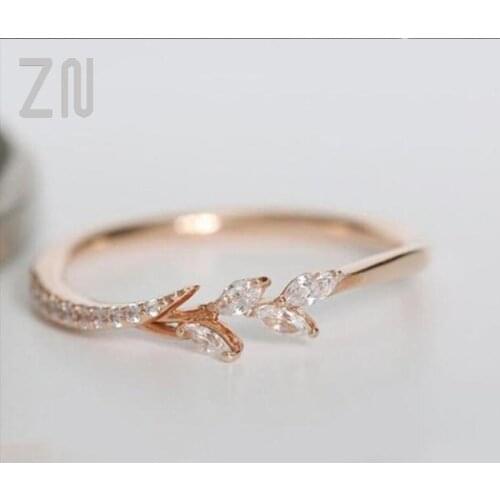 ZN New High Quaily Leaf Crystal Engagement Rings Womens Eternity Wedding Band Rings For Female Rose Gold Rings Jewelry Gifts