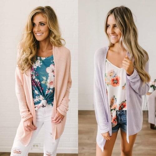 Womens Long Sleeve Loose Knitted casual Sweater elegant autumn basic plain Cardigan Outwear vintage harajuku Coat