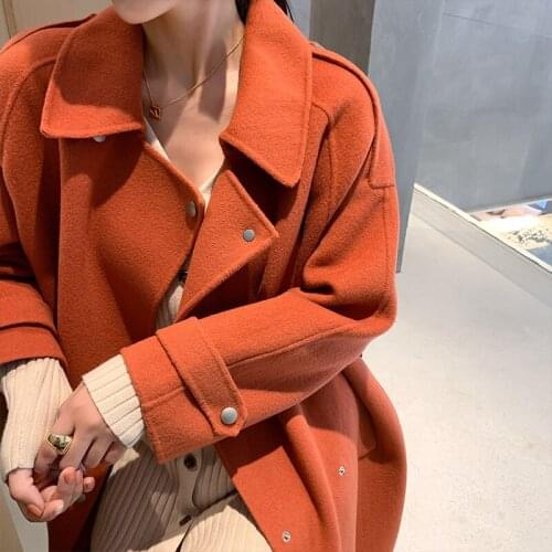 Spring Autumn Elegant 95% Wool Coat Female Vintage Long Cashmere Woolen Jacket Women Korean Ladies Belt Manteau Femme Hiver 8264