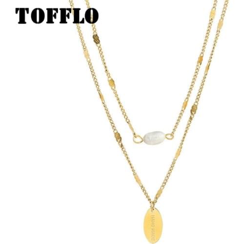 TOFFLO Stainless Steel Jewelry Handmade Oval Brand Freshwater Pearl Multi Layer Lapped Necklace Lady Elegant Necklace BSP749