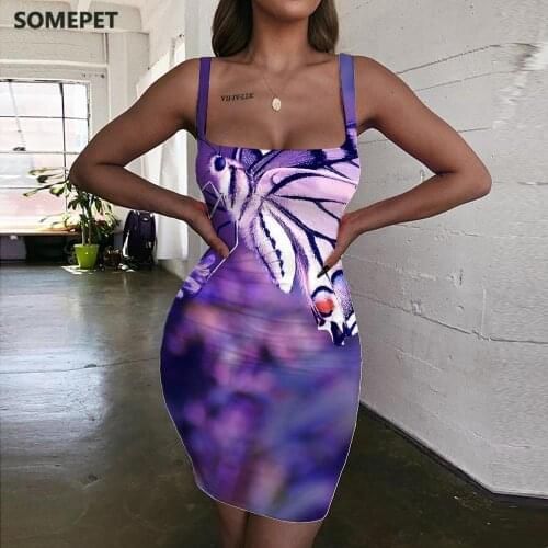 SOMEPET Butterfly Dresses Women Animal Bodycon Dress Flowers Vestido Sexy Landscape Ladies Dresses Womens Clothing Club Short