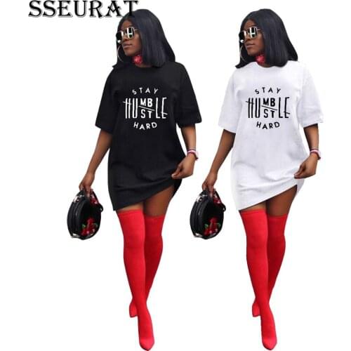 SSEURAT Women Letter Print O-neck Short Sleeve T-Shirt Dress Fashion Streetwear Dresses 2021