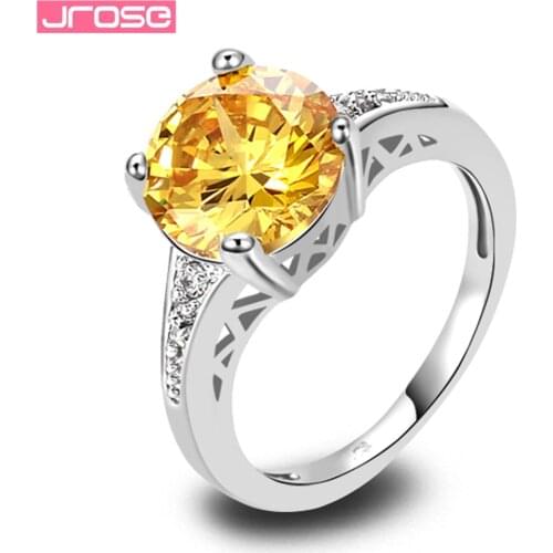 JROSE Simple Dainty Golden & White Stones Silver Ring Size 6 7 8 9 10 11 12 13 Wedding Engagement Jewelry Wholesale Women Gifts