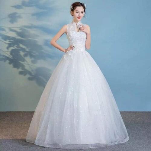 Sequins Embroidery Wedding Dress Backless Elegant Sleeveless Floor-Length High Neck Tulle Plus Size Wedding Gowns For Women G251