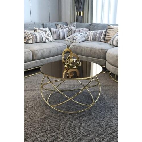 Planet Center Table Gold Leg, Decorative Lux Table Bronze Mirror