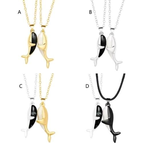 1 Pair Whale Hug Pendant Necklaces for Couple Whale Stone Creative Magnet Couples Necklace Birthday Gifts for Men Women
