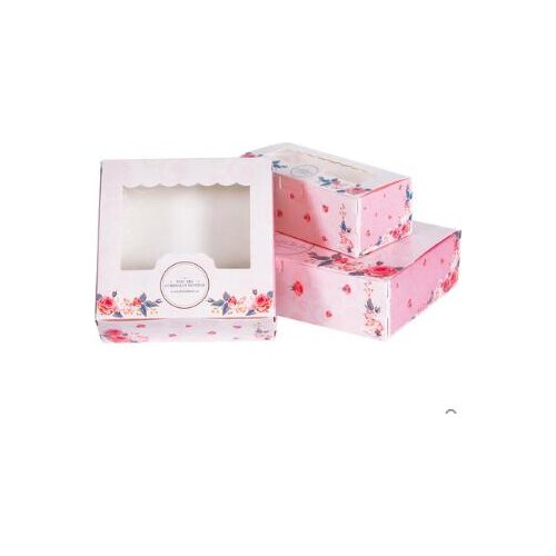 10 Pcs Paper Gift Box With Window Wedding Party Pink Rose Wreath Kraft Paper Box Cake Food Packaging Candy Cookies Cupcake