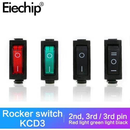 10pcs/lot KCD3 Rocker Switch 2/3 Position 15A/250V 20A/125V Red Light Green Light 3 Pin ON/OFF ON-OFF-ON Power Switch 31*13.5mm