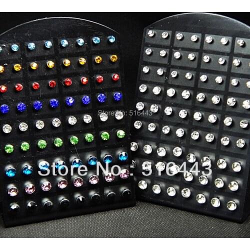 Charms 144pcs Mix size Top Czech Rhinestones Fashion Stud Earrings for Womens or Mens Wholesale Jewelry Lots A-263+268