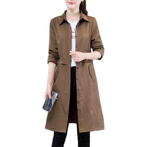 2021 New Korean Spring Autumn Coat Women Shirt Trench Coats Female Long Fashion Womens Windbreaker Plus Size Brown Overcome F283