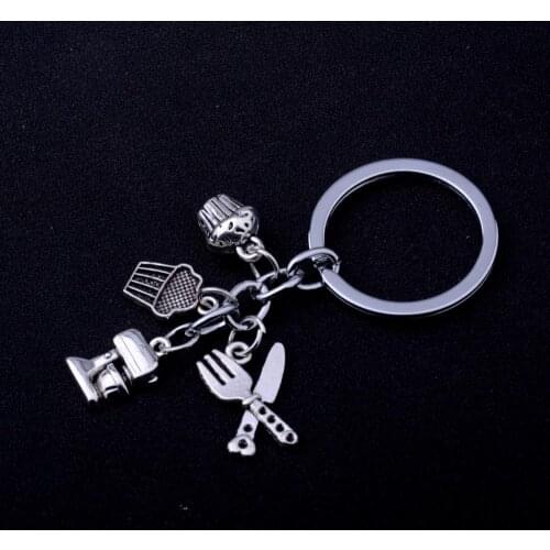 36PC Gift For Cooks Chefs Knife Fork Ice Cream Baker Pendant Charm Keychain Key Accessories Kitchen Key Chain Baking Jewelry Hot