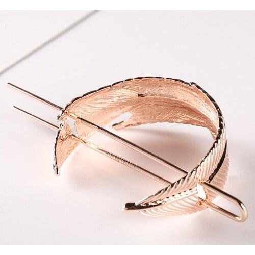 Ins Hair Accessories Fashiion Metal Feather Hairpin Ponytail Hair Fixed Headdress Elegant Temperament Hair Fork