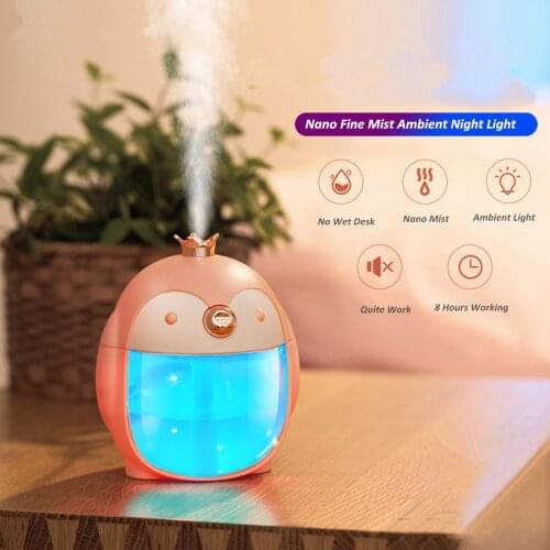 Aromatherapy Essential Oil Humidifier Portable Cute Penguin 300ml Essential Oils Diffuser Ultrasonic Humidifier Color Night Lamp
