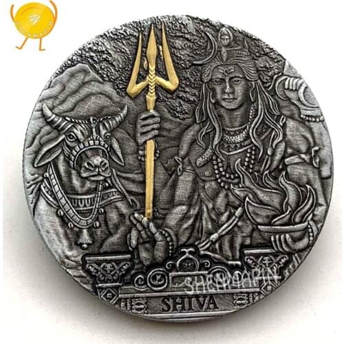 The God of destruction in India Shiva Commemorative Coin The Third Eye Divine Fire Gold Coins Collectibles Bull Challenge Coin