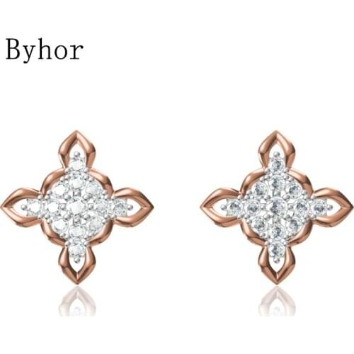 Byhor Solid 14K White/Yellow+White/Rose+White Gold 0.536ct H/SI Natural Diamonds Stud Earrings Women Cерьги Fine Jewelry сережки