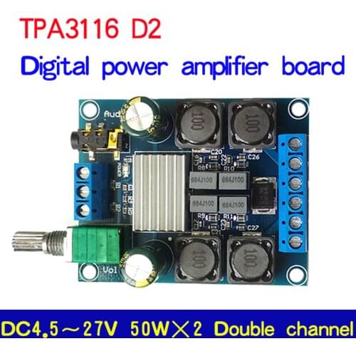 DC 4.5-27V 50Wx2 TPA3116D2 Dual Channel Digital Power Amplifier Board Two Channel Stereo High Efficiency