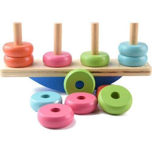 Childrens Wooden Stacked Rainbow Tower Blocks Montessori Early Learning Toy