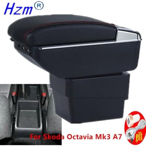 For Skoda Octavia Mk3 A7 2014-2018 Dual layer Armrest box Centre Console Storage Box ashtray Car Styling decoration accessories