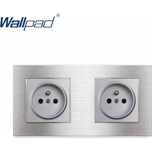 Double EU Socket French Standard Wallpad Luxury Wall Outlet Grey Aluminum Alloy Panel 172*86mm Wall Power Outlet Schuko