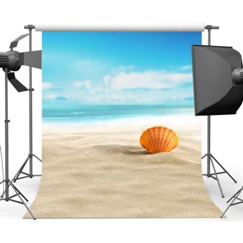 MOCSICKAShell Sandy Beach Summer Photography Background Blue Sky Sea Backdrop Photo S-586