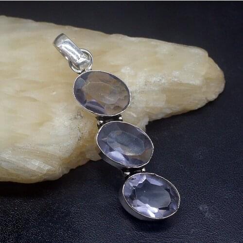 Gemstonefactory Jewelry Big Promotion 925 Silver Purple Amethyst Three-stone Fashion Women Ladies Gifts Necklace Pendant 0785