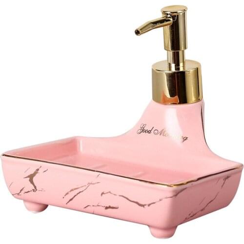 Ceramic Liquid Soap Dispenser & Dish Bathroom Shampoo Shower Gel Bottle Gold Head Bath Hardware Birthday Presents Wedding Gifts