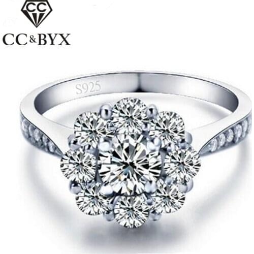 White Gold Color Flower Wedding Rings Silver Color Vintage Engagement Rings For Women CZ Jewelry Bague Femme Gifts CC047
