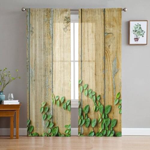 Summer Green Plants Wood Grain Sheer Curtains for Living Room Bedroom Kitchen Chiffon Tulle Curtains Home Hotel Coffee Decor