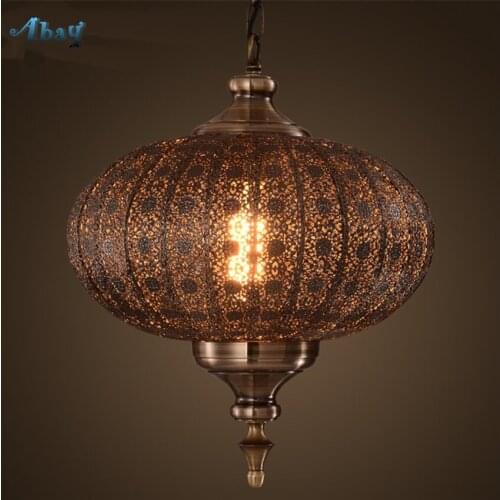 American Retro Southeast Asia Metal Lantern Pendant Lights Bedroom Living Dining Room Antique Copper Hanging Lamps De Fixtures