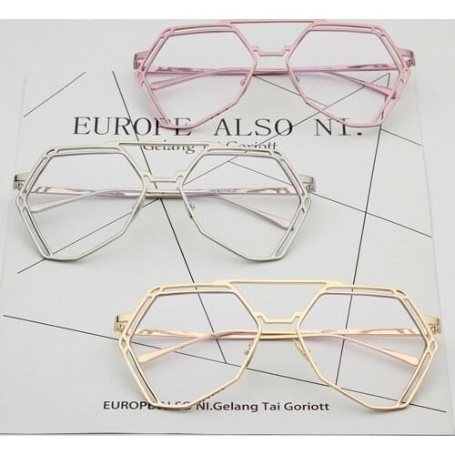 Polygon Retro Metal Eyeglasses Men Women Decoration Fashio Eyeglass New Accessores Reading Glasses Frames 1641OLO