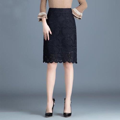2020 Fashion New Spring Summer Womens High Waisted Black Lace Skirt , Fall Woman 4xl 3xl Office Lady Slim Skirts