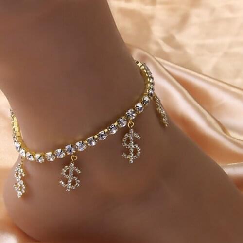 Fashion luxury letter dollar sign Anklets for Women jewelry Bohemian Simple Anklet Gold Color Chain Ankle Bracelet on Leg