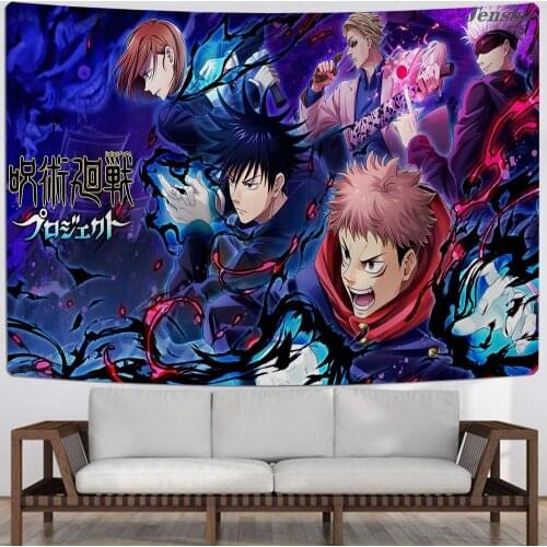 Cartoon Anime Tapestry Fabric Wall Hanging Decor Jujutsu Kaisen Polyester Table Cover Yoga Beach Towel For Kids Boys Girls