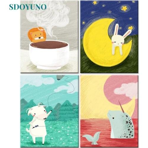 SDOYUNO 60x75cm Painting By Numbers DIY Pictures By Numbers On Canvas Cartoons Frame Digital Painting Animals Draw Number