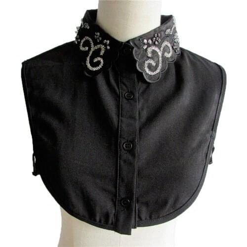 Black and white shirt fake collar embroidery pearl sewing buckle rhinestone DIY craft supplies accessories 1 piece for sale