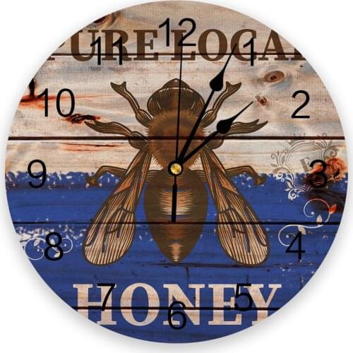 Bee Retro Wood Grain Blue 3D Wall Clock Modern Design Living Room Decoration Kitchen Clock Art Wall Watch Home Decor