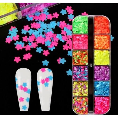 3MM Neon Flowers Nail Art Glitter Flakes For Manicure Fluorescence Sparkly Sequins Gel Acrylic Summer Nails Accessories RK140141