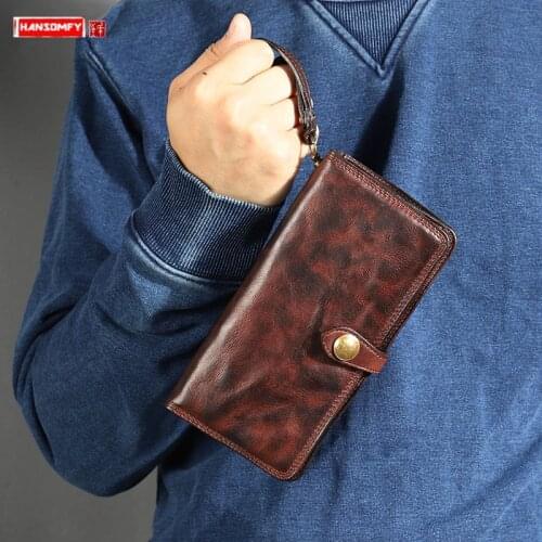 2020 New Vintage Leather Long Wallet Mens Wallet Clutch Bag Card Holder Purse Trendy Men Casual Wallets Retro Fold Soft Leather