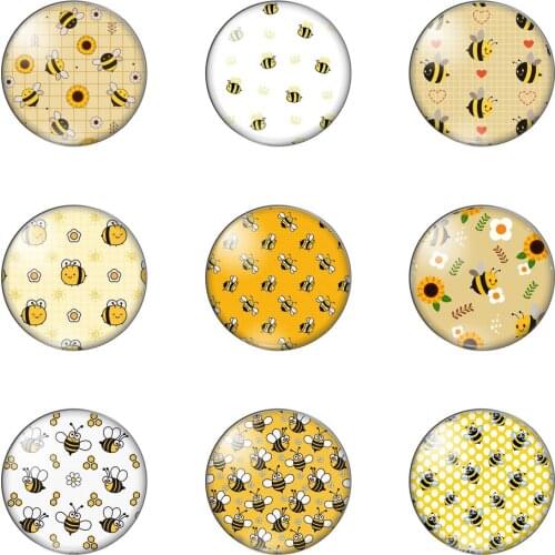 New Fashion Cartoon Animal Bee Round Photo Glass Cabochon Demo Flat Back Making Findings Handmade DIY Accessories